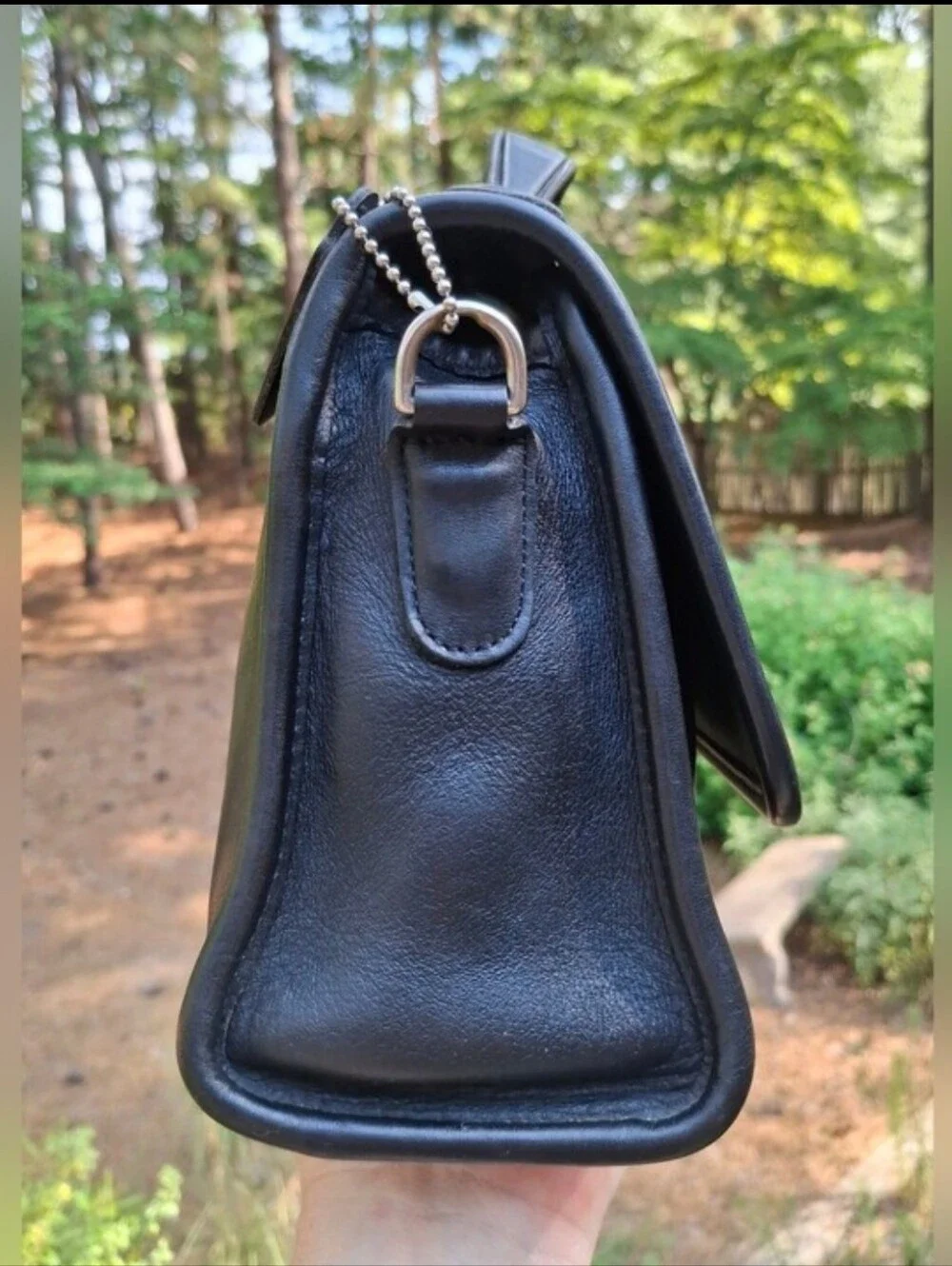Rare VTG 2000 Coach Black Glove Tanned Leather Court Bag Nickel Hardware #9870